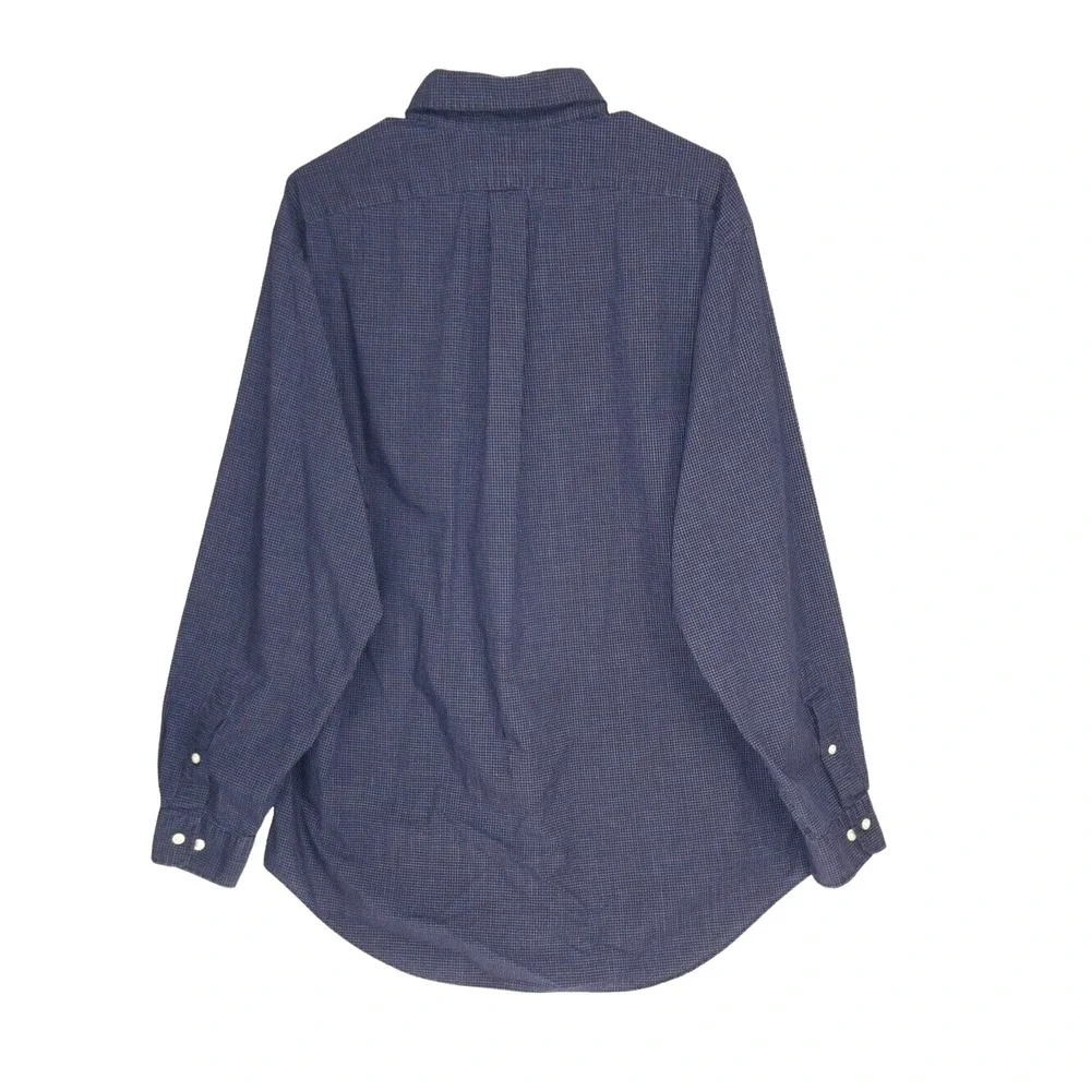 Ralph Lauren‎ Yarmouth Shirt Size 16 34/35 Navy Blue Check Long Sleeve Pony